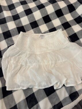 Garage White Tiered Smocked Mini Skirt -